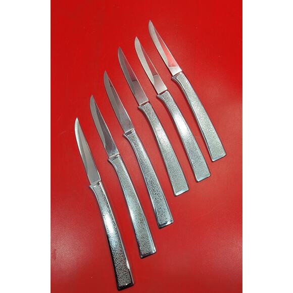 Vintage Set of 6 Carvel Hall Stainless Steel Steak Knives (7¾ in) 1951 Made USA - Picture 1 of 6